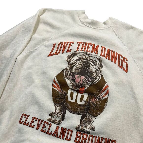 Vintage 70s 80s Cleveland Browns NFL Love Them Dogs Graphic Crewneck Sweatshirt - Picture 2 of 4